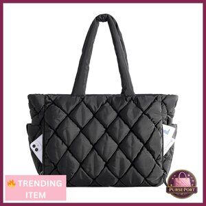 Quilted Puffer Tote Bag with Multiple Compartments for Work Travel